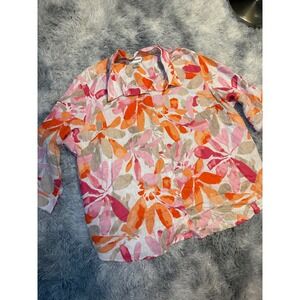 CD Daniels Women's 3X Linen Blend Floral Print Button Front Shirt Top OrangePink